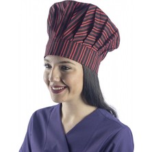 Kırmızı Siyah Çizgi Desenli Aşçı Mantar Şapka - Unisex