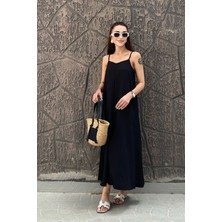 5400 Kadın V Yaka Ayarlanabilir Askılı Uzun Boy Elbise