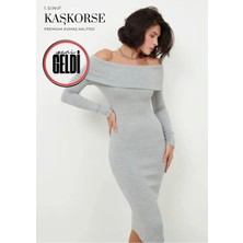 Madonna Yaka Midi Boy Elbise Diz Üstü