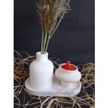 Emily Samy Tabaklı Küp Vazolu Fiji Mumluk Set Beyaz