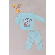 İklimix Bebek 2’li Takım – Sevimli Köpek Baskılı Sweatshirt ve Noktalı Pantolon