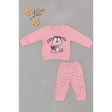 İklimix Bebek 2’li Takım – Sevimli Köpek Baskılı Sweatshirt ve Noktalı Pantolon