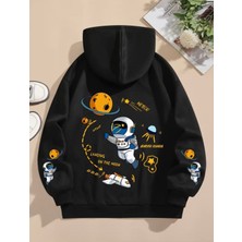 Kids Face Özel Tasarım Kapüşonlu Astronot Nasa Sırt Baskılı %100 Pamuk Oversize Erkek Çocuk Sweatshırt