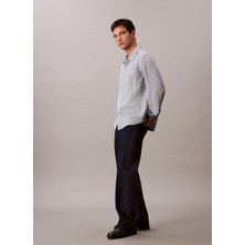 Calvin Klein Jeans Classic Fit Lacivert Çizgili Erkek Gömlek LV04RC706GX6V Casual Classıc Boardw