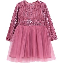 Barbie Pullu Pembe Kız Çocuk Abiye Elbise BRB5WG-ELB6661