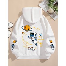 Kids Face Özel Tasarım Kapüşonlu Astronot Nasa Sırt Baskılı %100 Pamuk Oversize Erkek Çocuk Sweatshırt