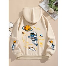 Kids Face Özel Tasarım Kapüşonlu Astronot Nasa Sırt Baskılı %100 Pamuk Oversize Erkek Çocuk Sweatshırt