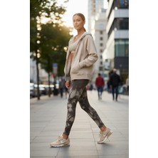 The Kadın Yüksek Bel Bağlama Desenli Spor Tayt – Bordo ve Haki