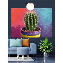 Pembe Saksı Kaktüs Bitkisi Dekoratif Kanvas - Mdf Ahşap Tablo