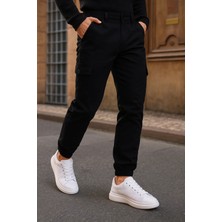 Damga Erkek Trend Lastikli Yüksek Bel Siyah Kargo Pantolon