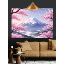 Karizma Tablo Japon Kiraz Çiçekleri Fuji Dağı Dekoratif Kanvas - Mdf Ahşap Tablo