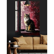 Karizma Tablo Pencere Kenarında Oturan Siyah Kedi Dekoratif Kanvas - Mdf Ahşap Tablo