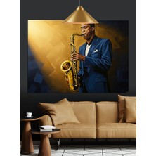 Artmeg Saksafoncu Müzisyen Karanlık Atmosfer Dekoratif Kanvas - Mdf Ahşap Tablo