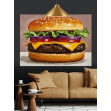 Artmeg Büyük Peynirli Çift Katlı Hamburger Dekoratif Kanvas - Mdf Ahşap Tablo