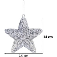 Parti Adresi Yılbaşı Ağaç Süsü Kabartma Detaylı Simli Yıldız Dekoratif Süs Gümüş 15 cm