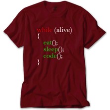 Eat Sleep Code Yazılımcı Kırmızı Tişört Liyada