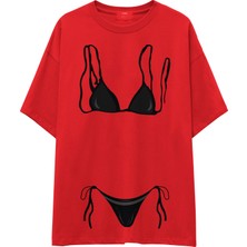 The Lucid Lab Black Bikini Oversize Tişört - Kırmızı