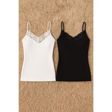 Alissa Kadın Modal Pamuklu Likralı Dantel Detaylı Ip Askılı 2'li Atlet W6K6K0T5KA