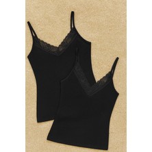 Alissa Kadın Modal Pamuklu Likralı Dantel Detaylı Askılı 2'li Atlet W6K6K0T7KA