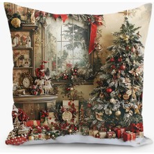 Filamente Çift Taraflı Dijital Baskı Kırlent Kılıfı Yılbaşı / Kış Manzarası / Christmas Desenli