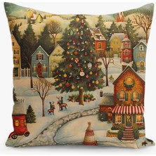 Filamente Çift Taraflı Dijital Baskı Kırlent Kılıfı Yılbaşı / Kış Manzarası / Christmas Desenli