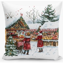 Filamente Çift Taraflı Dijital Baskı Kırlent Kılıfı Yılbaşı / Kış Manzarası / Christmas Desenli