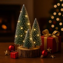 Hediye Filesi 4'lü LED Işıklı Mini Yılbaşı Noel Ağaçları Seti – 4'lü Masa Üstü Dekor (23CM, 18 Cm, 12 Cm, 13 Cm)
