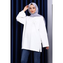 İmaj Butik Ekru İşleme Detaylı Sweatshirt