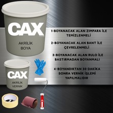 CAXCOLORS Akrilik Demir - Metal Boyası 1 Litre + 500 ml Akrilik Vernik + Bant + Rulo Fırça + Zımpara + Eldiven
