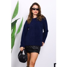 İmaj Butik Lacivert Bisiklet Yaka Angora Yumoş Triko Kazak