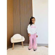 Cg Kids Barbie Kabartma Barbie Yazı 3 Iplik Kumaş Kız Çocuk Alt Üst Takım Süper Kalite Sırt Baskı ve Eşofman Detay