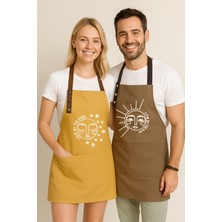 Hulganz Kumaş Mutfak Önlüğü Seti 2'li Leke Tutmaz Su Itici %65 Pamuk %35 Polyester Sun & Moon Ay-Güneş Önlük