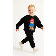 Mini Bambi Erkek Çocuk La Baskıılı Bere Kabartmalı Alt-Üst Takım Siyah