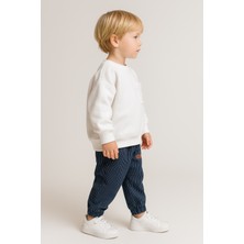 Mini Bambi Erkek Çocuk Sweatshirt ve Dokuma Çizgili Alt-Üst Takım Beyaz