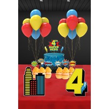 Hey Parti Süper Kahraman Temalı 4 Yaş Doğum Günü Parti Seti (Spiderman, Batman, Superman Uyumlu) - Mini