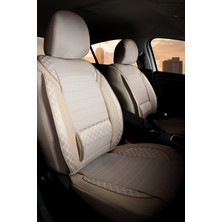 Mk Express Hyundai İX55  Uyumlu Lüx Yarı Deri Bel Destekli Oto Koltuk Kılıfı Vera Serisi Bej Renk