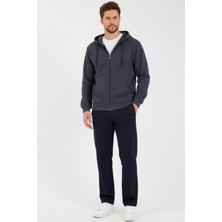 Antrasit Kapüşonlu Regular Fit Hırka Düz Paça Erkek Eşofman Takımı 3861