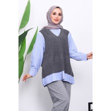 İmaj Butik Füme Triko Garnili Gömlek Akrilik Kumaş ile Günlük Kullanıma Uygun Kadın Modası