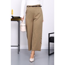 İmaj Butik Haki Kemerli Yan Fermuarlı Pantolon