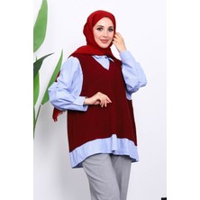 İmaj Butik Bordo Triko Garnili Gömlek
