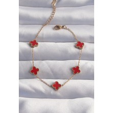 Bfs 316L Çelik Baby Boy Gold Renk Kırmızı Mineli Yonca Bileklik