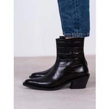 Ece'nin Butiği Platt Siyah Kroko Hakiki Deri Kadın Bot