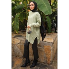 İmaj Butik Mint Yeşili Bisiklet Yaka Soğuk İplik Triko Tunik