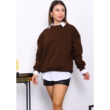 İmaj Butik Kahverengi Bisiklert Yaka Üç İplik Sweat