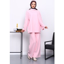 İmaj Butik Pembe Kol Düğme Detaylı Tunik Pantolonlu Takım