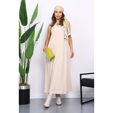 İmaj Butik Bej Sıfır Kol Penye Tesettür İçlik Elbise