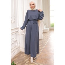 İmaj Butik Füme Bisiklet Yaka Bel Kuşaklı Elbise