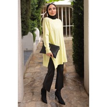 İmaj Butik Sarı Bisiklet Yaka Soğuk İplik Triko Tunik