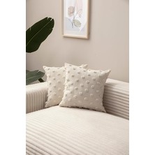 Ikili Dekoratif Puantiye Keten Kumaşlı Kırlent Kılıfı 43X43 Beyaz Krem 43 x 43 SWITANM95