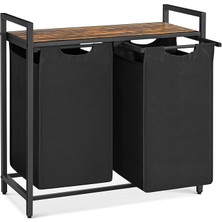 2 Bölmeli Çamaşır Sepeti, Raflı Çamaşır Sepeti, Çamaşır Kutusu, Çıkarılabilir Oxford Kumaş, Metal Çerçeve, Kahverengi/siyah